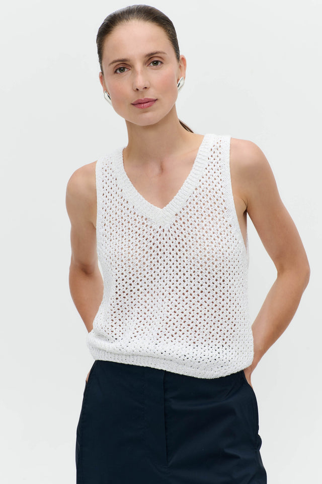 Openwork knit with sequins top 9084 | White