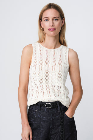 Openwork knit Vest E24082 | Ecru