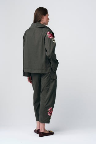 Twill utility embroidery pants | Khaki