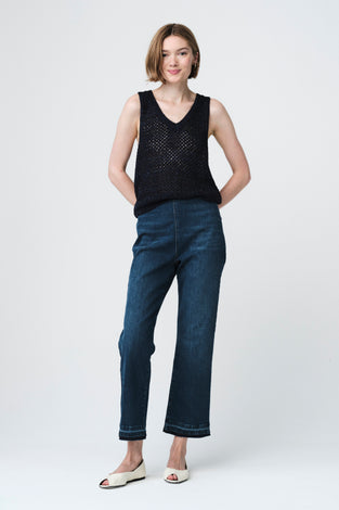 Openwork knit with sequins top 90841 | Blue Melange