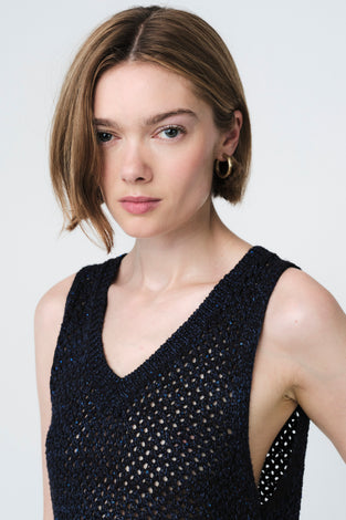 Openwork knit with sequins top 90841 | Blue Melange