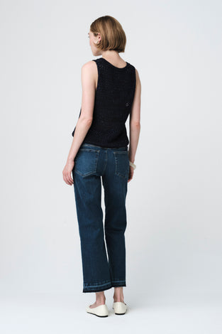 Openwork knit with sequins top 90841 | Blue Melange