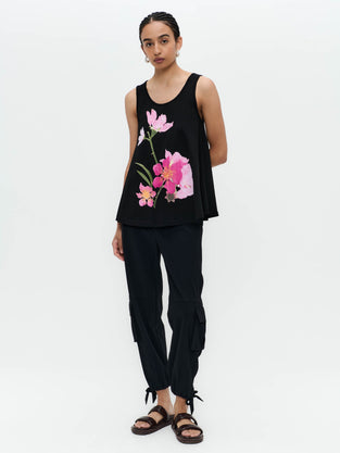 Top cotton print flower | Black