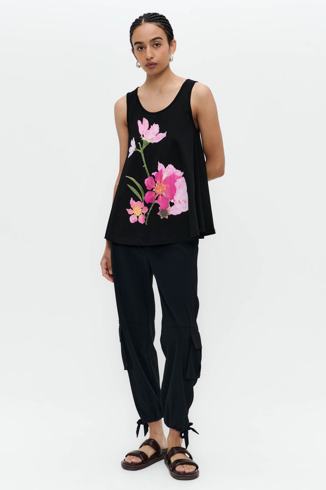 Top cotton print flower | Black