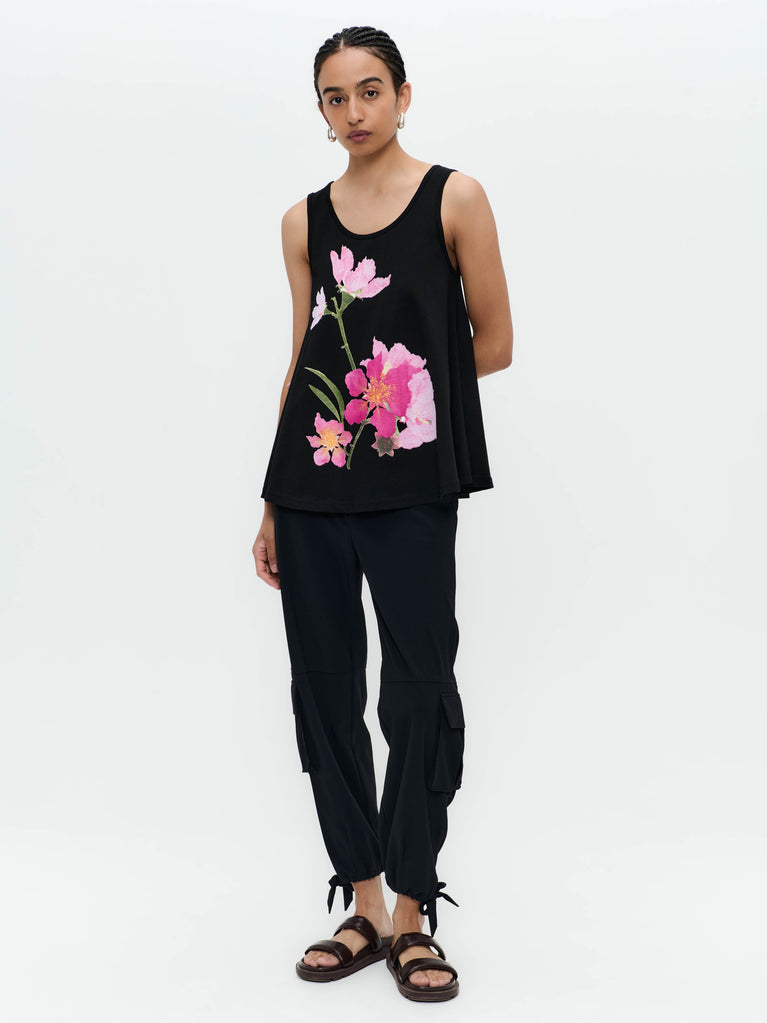Top cotton print flower | Black