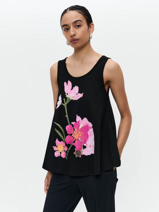 Top cotton print flower | Black