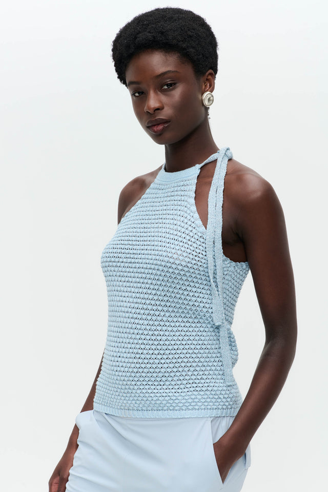 Open shoulders cotton viscose top 9042 | Light Blue