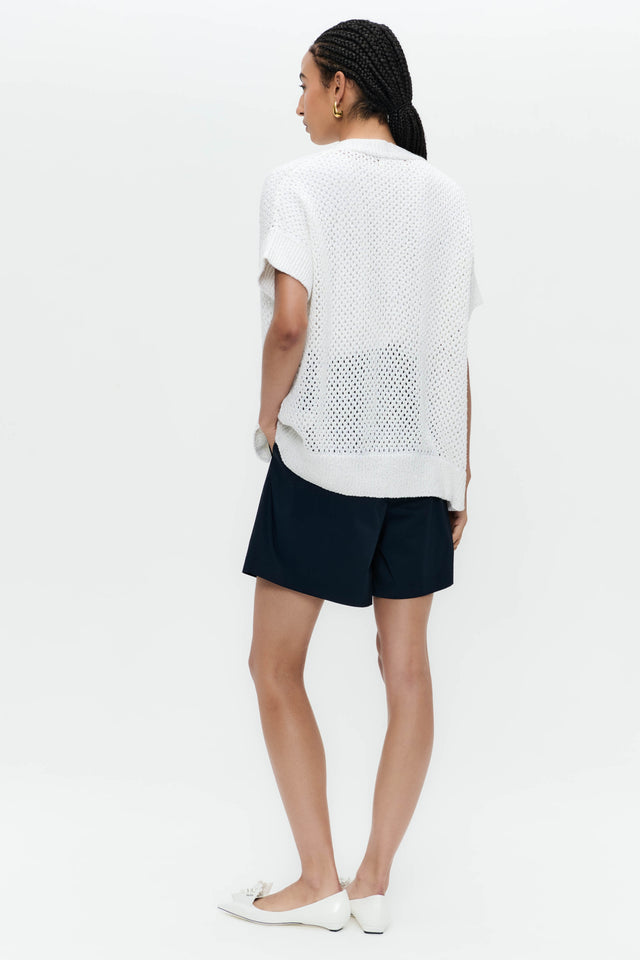 Openwork knit with sequins cardigan 9081 | White