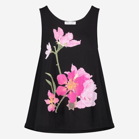 Top cotton print flower | Black