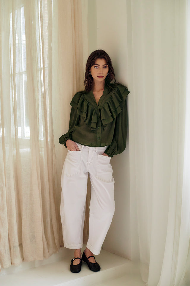 Martinez white barel jeans | Shiny White