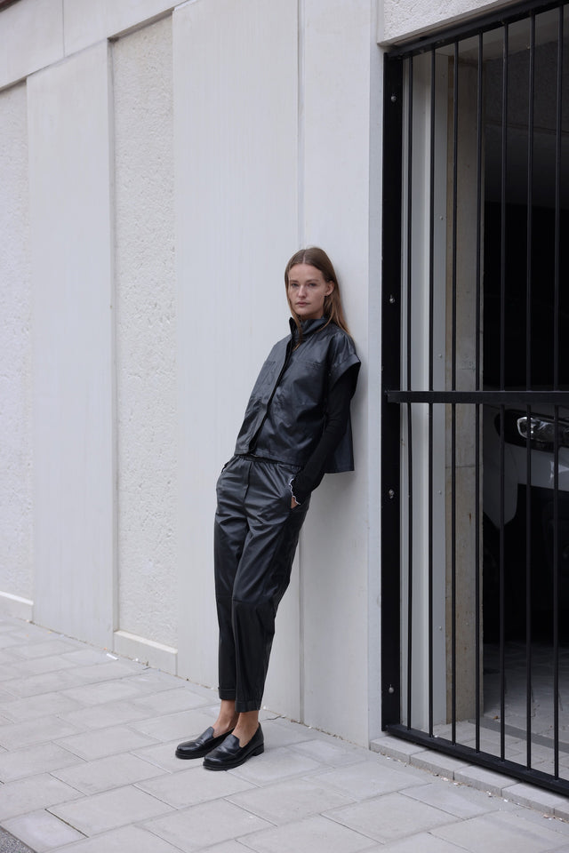 Paola eco leather blouse | Black