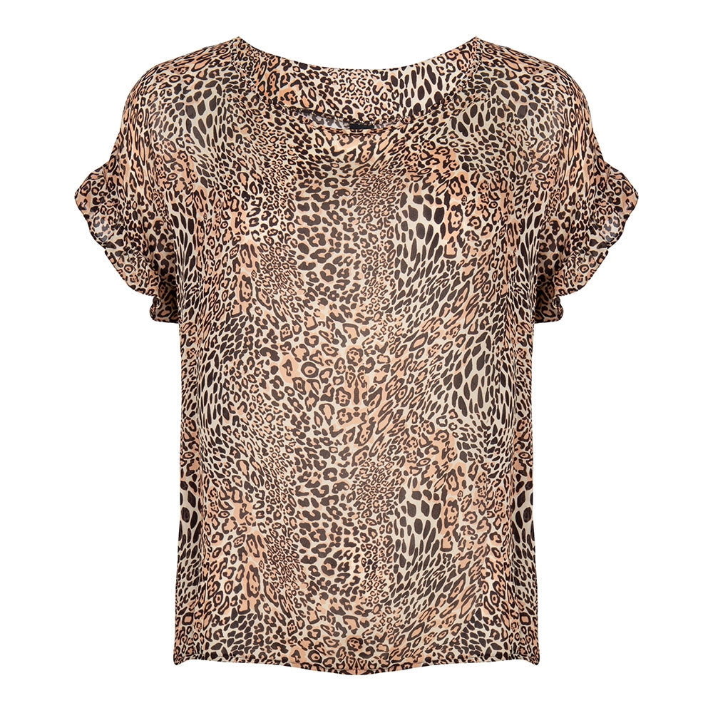 Irina Ruffle Top Animal | Ecru