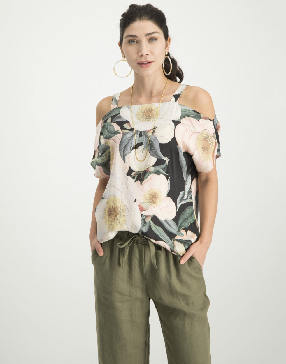 Florence Cold Shoulder Top Peony Black | Rose
