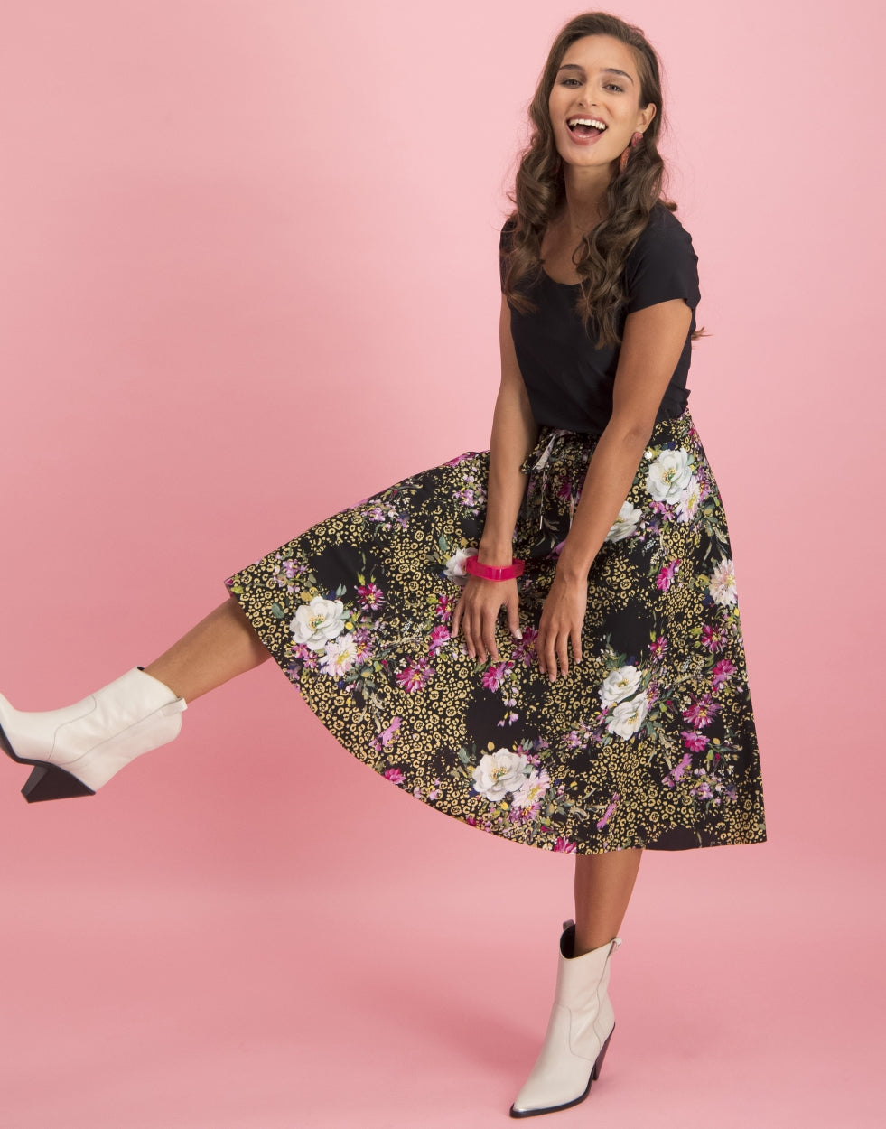 Maddy Skirt Leopard and Rose | Black