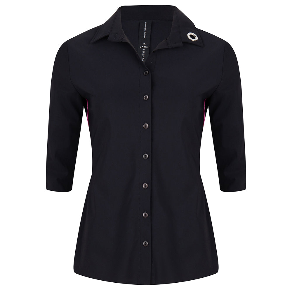 Noel Eyelet Shirt | Black/Fuxia