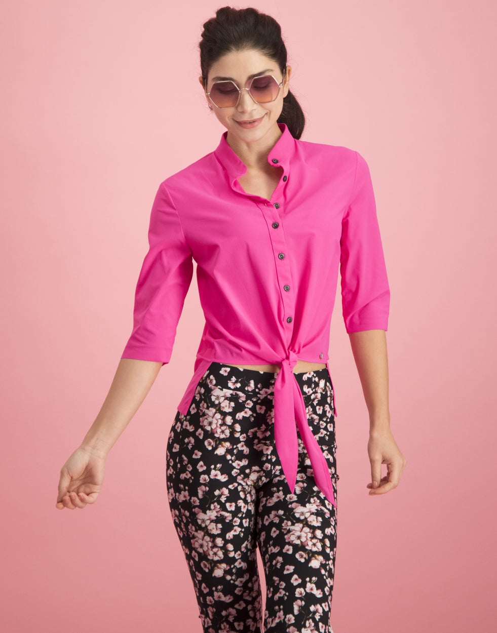 Chloe Cropped Blouse | Fuxia