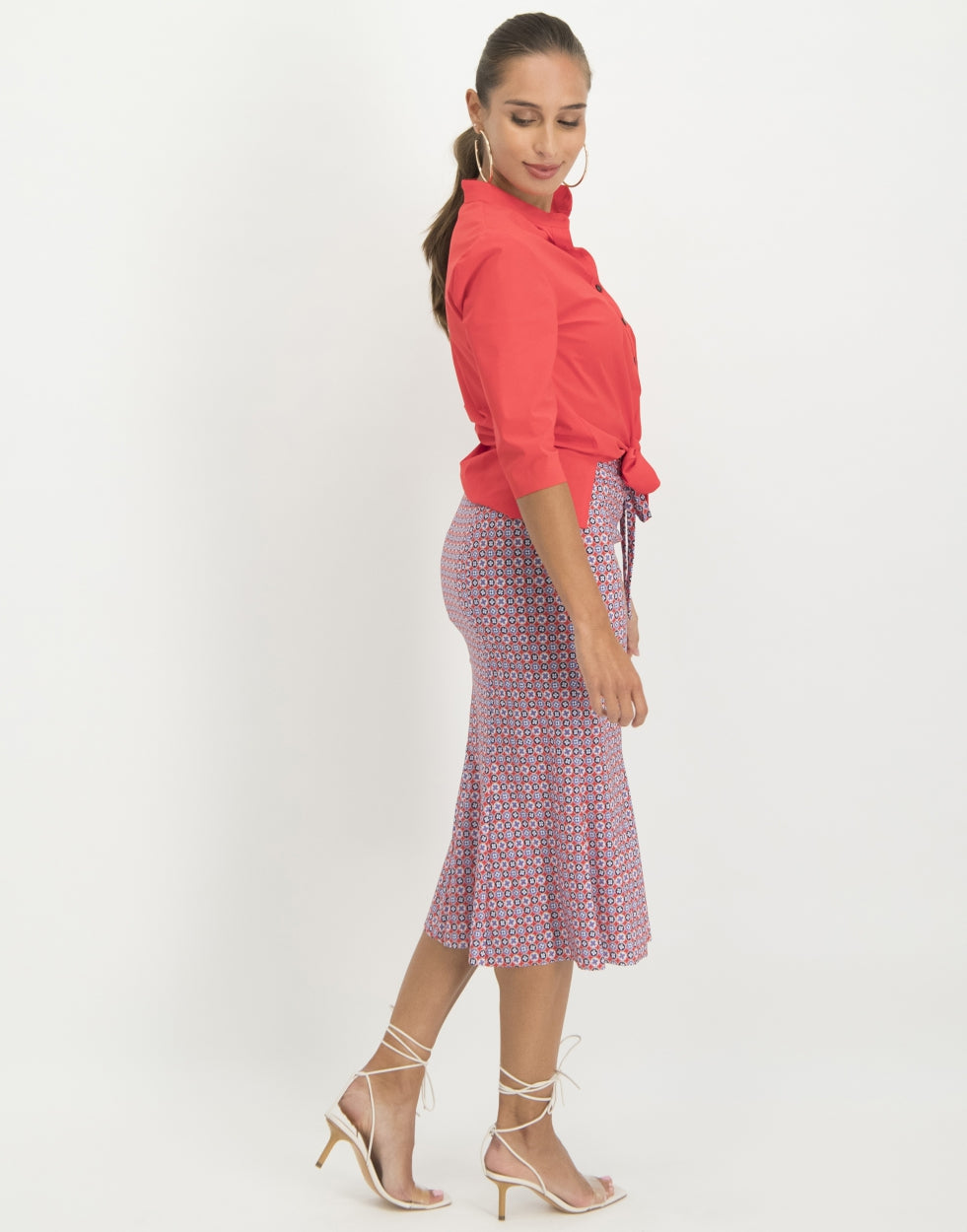 Joanie Flared Skirt Graphic | White/Red